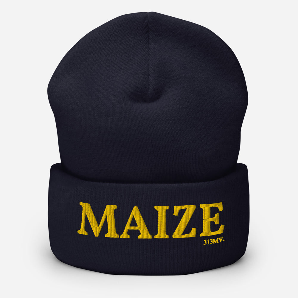 Maize on Navy Blue Cuffed Beanie